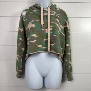 NSF Savannah Cropped Hoodie Sweatshirt Distressed Holes Camouflage sz S